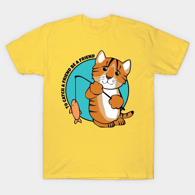 To Catch a Friend Fish and Tiger Cat T-Shirt by Sue Cervenka